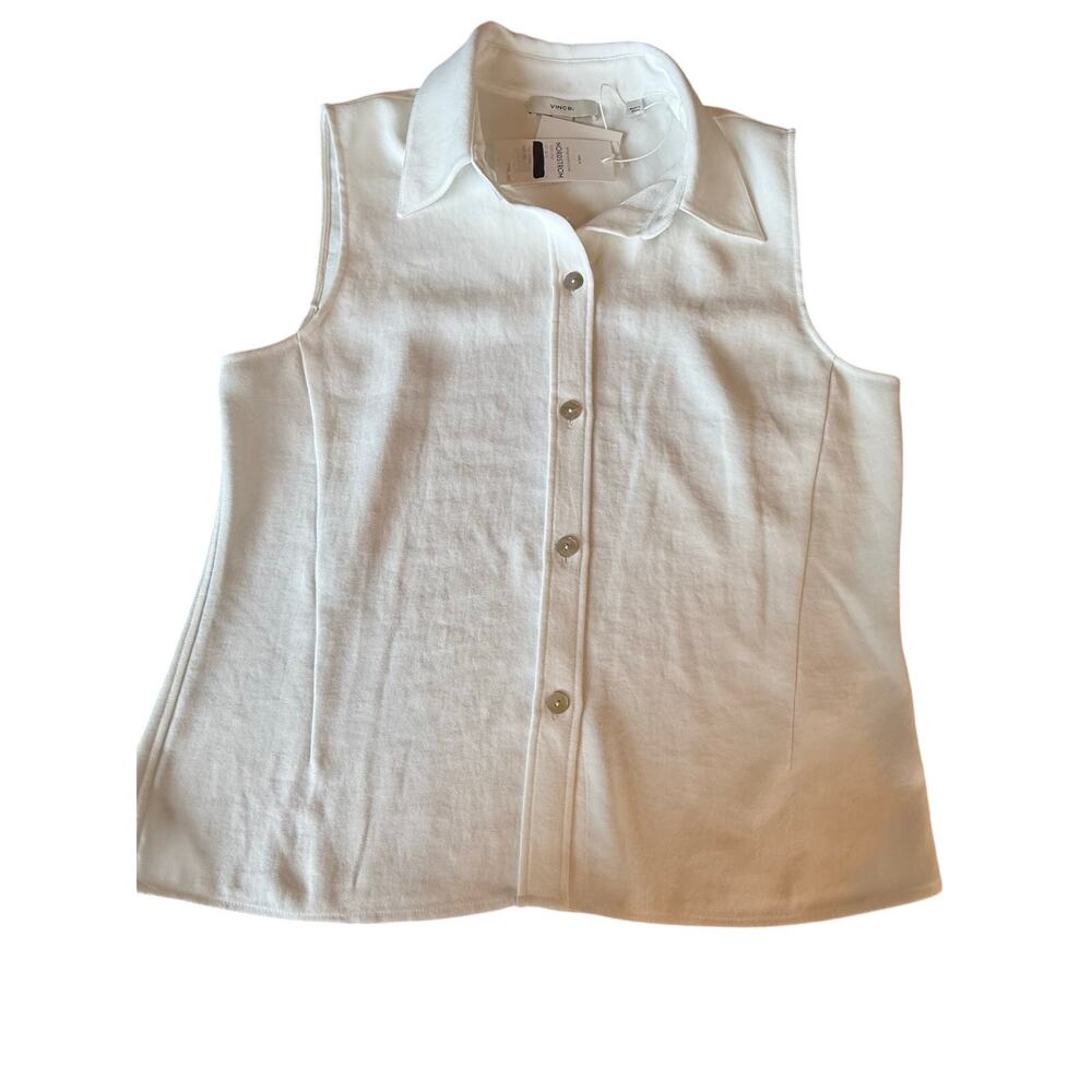 Vince Women's Sleeveless Button Up Blouse Medium White Collared Essential $295 - Picture 1 of 8